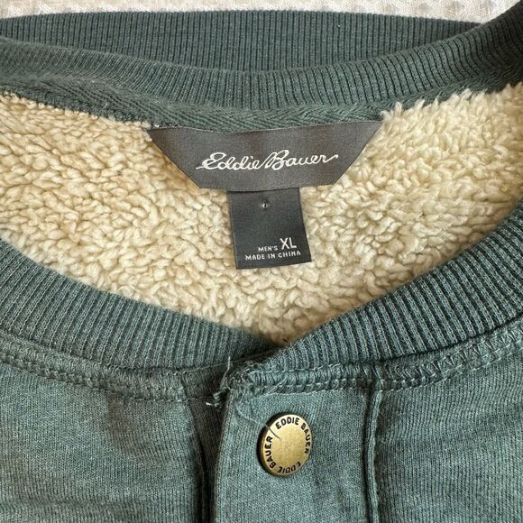 Eddie Bauer Men’s Sherling-lined Teal Henley Shirt Longsleeves Sixe XL - Picture 5 of 8